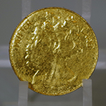 MUTTERLAND (Study For A Coin Head ) 3D printed plastic gilded 24 carat gold leaf 2 Euro size 25.75mm diameter